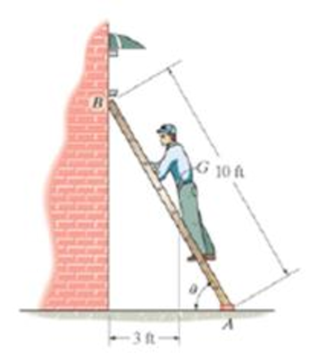 Chapter 8.2, Problem 16P, The 180-Ib man climbs up the ladder and stops at the position shown after he senses that the ladder 