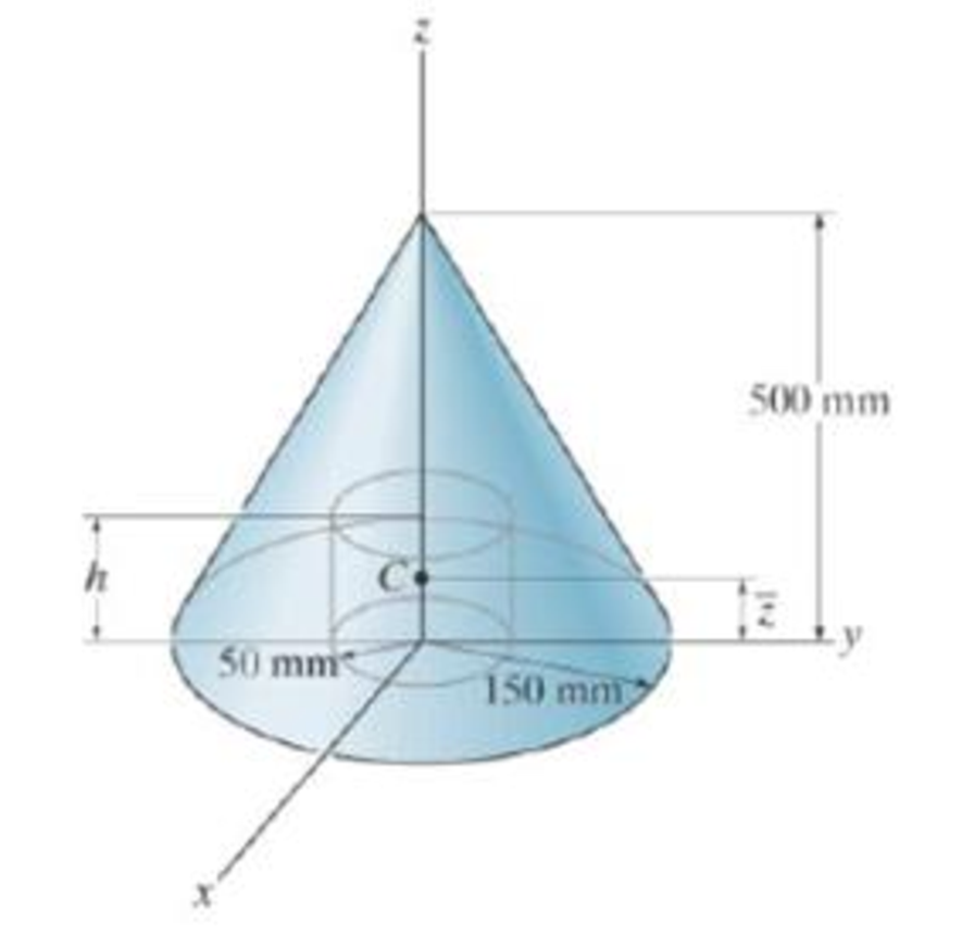 Chapter 9.2, Problem 84P, Determine the distance h to which a 100-mm-diameter hole must be bored into the base of the cone so 