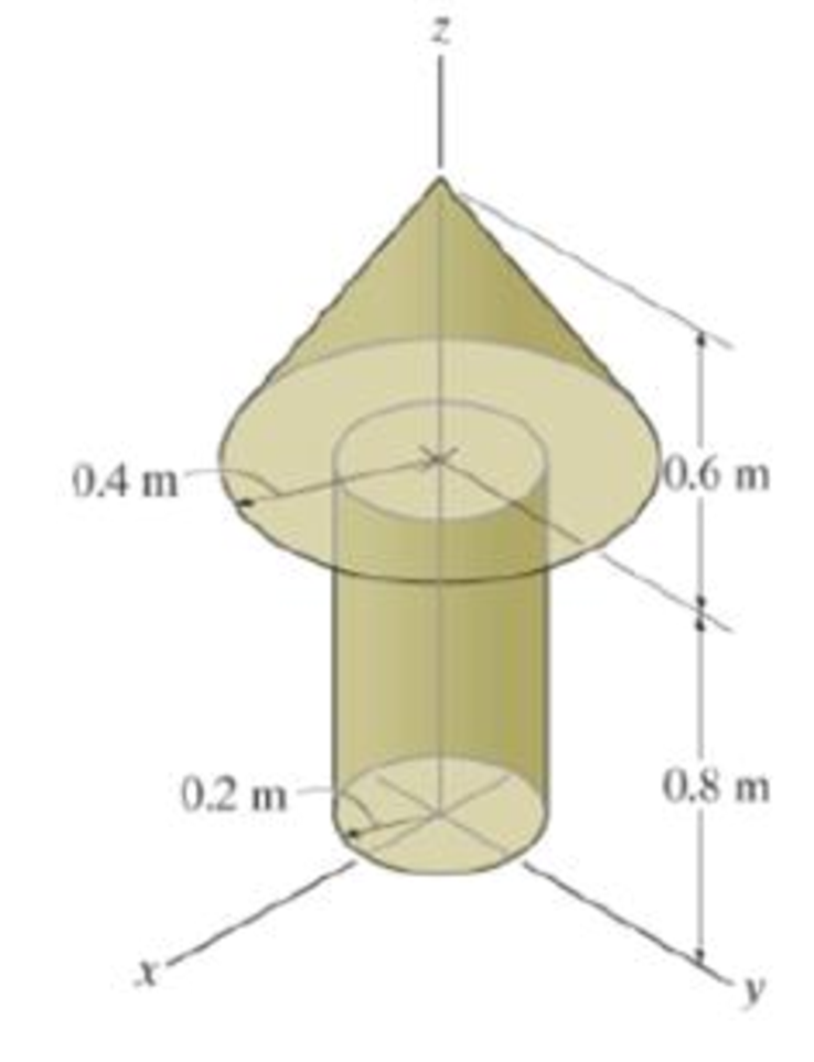 Chapter 9.2, Problem 86P, The cylinder and the cone are made from materials having densities of 5 Mg/m3 and 9 Mg/m3, 