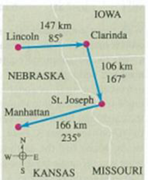 Chapter 1, Problem 1.66P, On a training flight, a student pilot flies from Lincoln, Nebraska, to Clarinda, Iowa, next to St. 