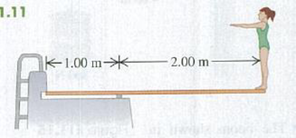 Chapter 11, Problem 11.11E, A diving board 3.00 m long is supported at a point 1.00 m from the end, and a diver weighing 500 N 
