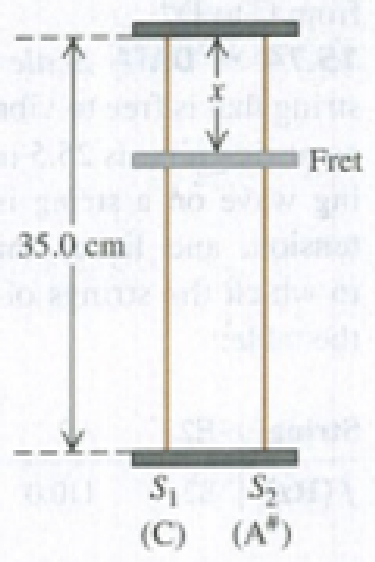 Chapter 15, Problem 15.54P, Music. You are designing a two-string instrument with metal strings 35.0 cm long, as shown in Fig. 