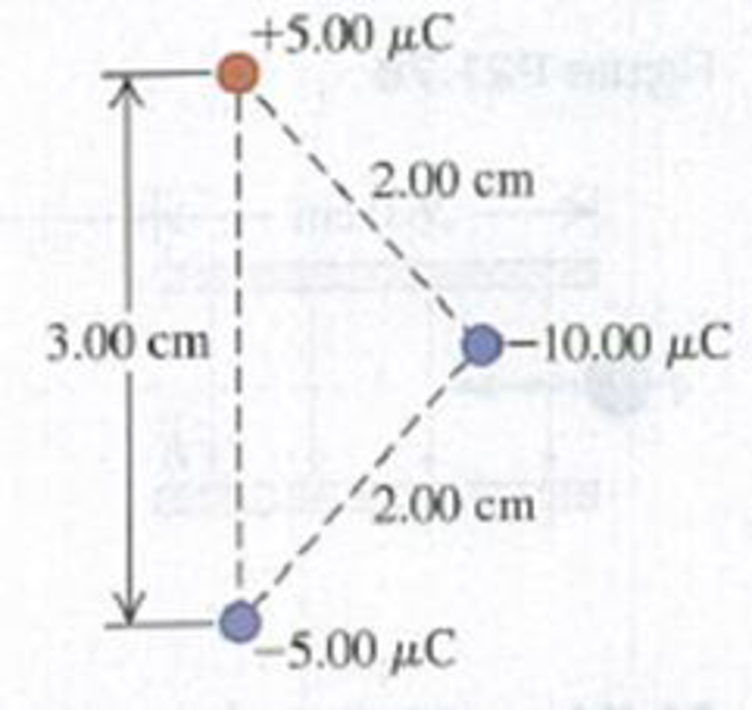 Chapter 21, Problem 21.57E, Three charges are at the corners of an isosceles triangle as shown in Fig. E21.57. The  5.00-C 