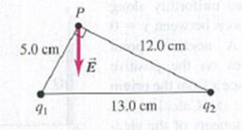 Chapter 21, Problem 21.96CP, Two charges are placed as shown in Fig. P21.96. The magnitude of q1 is 3.00 C, but its sign and the 