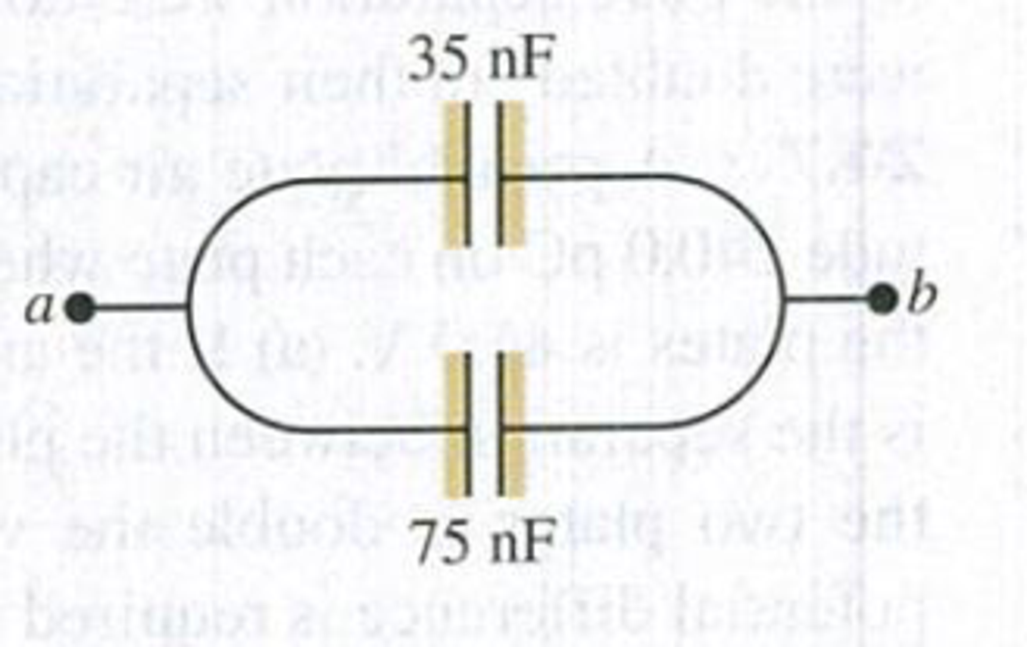 Chapter 24, Problem 24.29E, For the capacitor net-work shown in Fig. E24.29, the potential difference across ab is 220 V. Find 