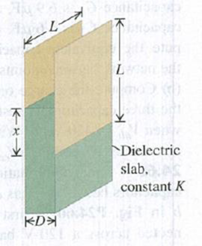 Chapter 24, Problem 24.72CP, Two square conducting plates with sides of length L are separated by a distance D. A dielectric slab 