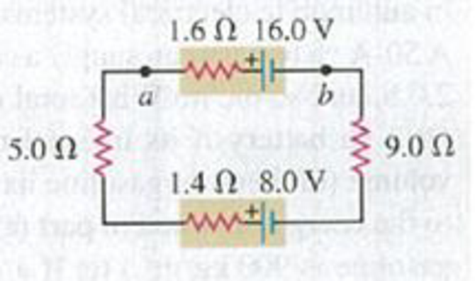 Chapter 25, Problem 25.33E, The circuit shown in Fig. E25.33 contains two batteries, each with an emf and an internal 