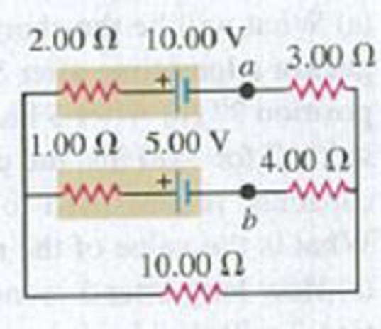 Chapter 26, Problem 26.28E, In the circuit shown in Fig. E26.28, find (a) the current in each branch and (b) the potential 