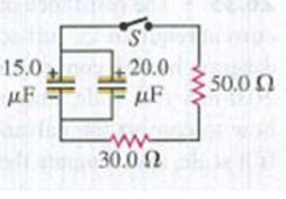 Chapter 26, Problem 26.43E, CP In the circuit shown in Fig. E26.43 both capacitors are initially charged to 45.0 V. (a) How long 