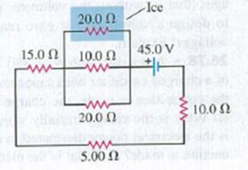 Chapter 26, Problem 26.58P, CP For the circuit shown in Fig. P26.58 a 20.0- resistor is embedded in a large block of ice at 