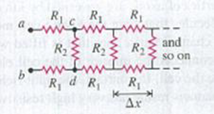 Chapter 26, Problem 26.83CP, An Infinite Network. As shown in Fig. P26.83, a network of resistors of resistances R1 and R2 