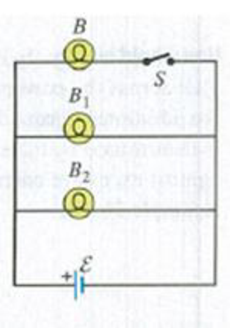 Chapter 26, Problem Q26.7DQ, A battery with no internal resistance is connected across identical light bulbs as shown in Fig. 