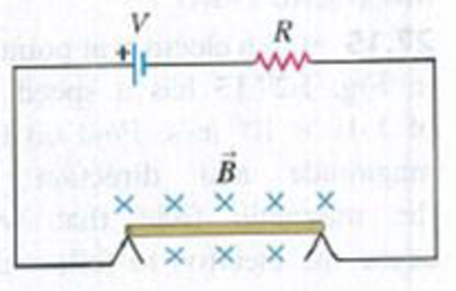 Chapter 27, Problem 27.37E, A thin, 50.0-cm-long metal bar with mass 750 g rests on, but is not attached to, two metallic 