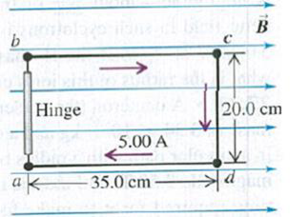 Chapter 27, Problem 27.41E, The 20.0 cm  35.0 cm rectangular circuit shown in Fig. E27.41 is hinged alongside ab. It carries a 