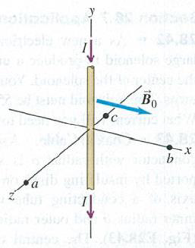 Chapter 28, Problem 28.21E, A long, straight wire lies along the y-axis and carries a current I = 8.00 A in the y-direction 