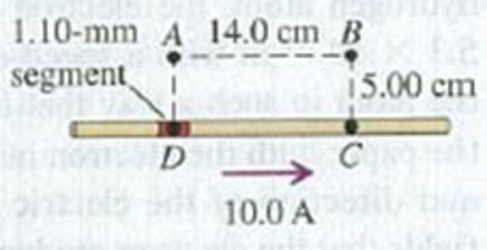 Chapter 28, Problem 28.9E, A straight wire carries a 10.0-A current (Fig. E28.9). ABCD is a rectangle with point D in the 