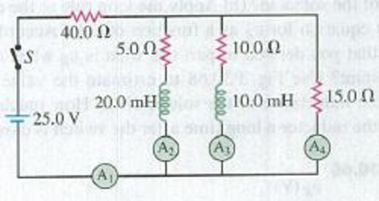 Chapter 30, Problem 30.65P, CP In the circuit shown in Fig. P30.65, switch S is closed at time t = 0. (a) Find the reading of 