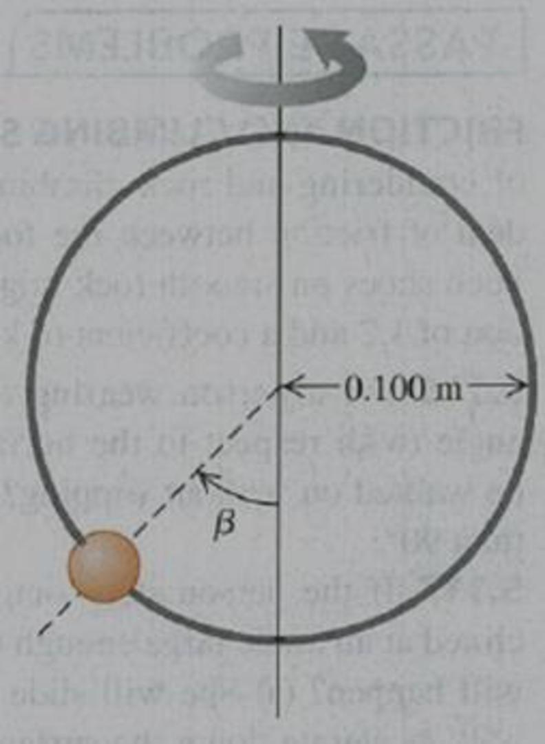 Chapter 5, Problem 5.107P, A small bead can slide without friction on a circular hoop that is in a vertical plane and has a 