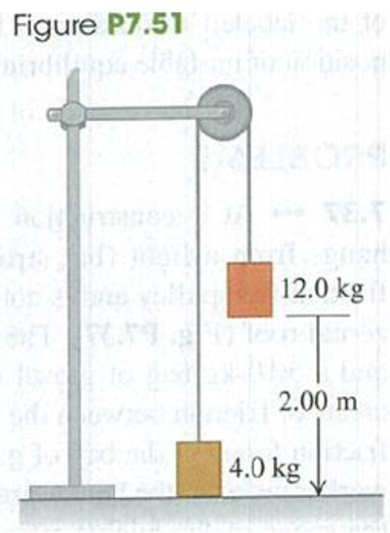 Chapter 7, Problem 7.51P, A system of two paint buckets connected by a light-weight rope is released from rest with the 