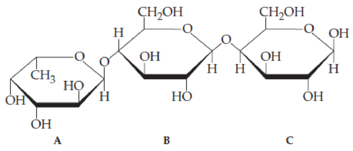 Chapter 20, Problem 20.22UKC, Consider the trisaccharide A, B, C shown in Problem 20.23. (a) Identify the hemiacetal and acetal 
