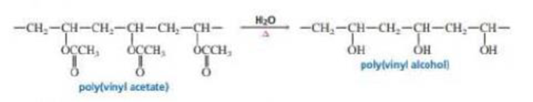 Chapter 27, Problem 34P, Poly(vinyl alcohol) is a polymer used to make fibers and adhesives. It is synthesized by hydrolysis 