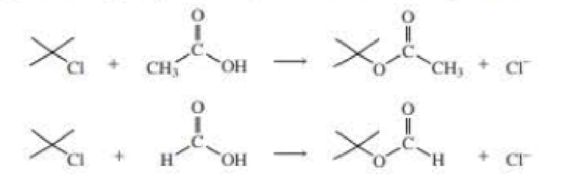 Chapter 9, Problem 104P, tert-Butyl chloride undergoes solvolysis in both acetic acid and formic acid. Solvolysis occurs 5000 