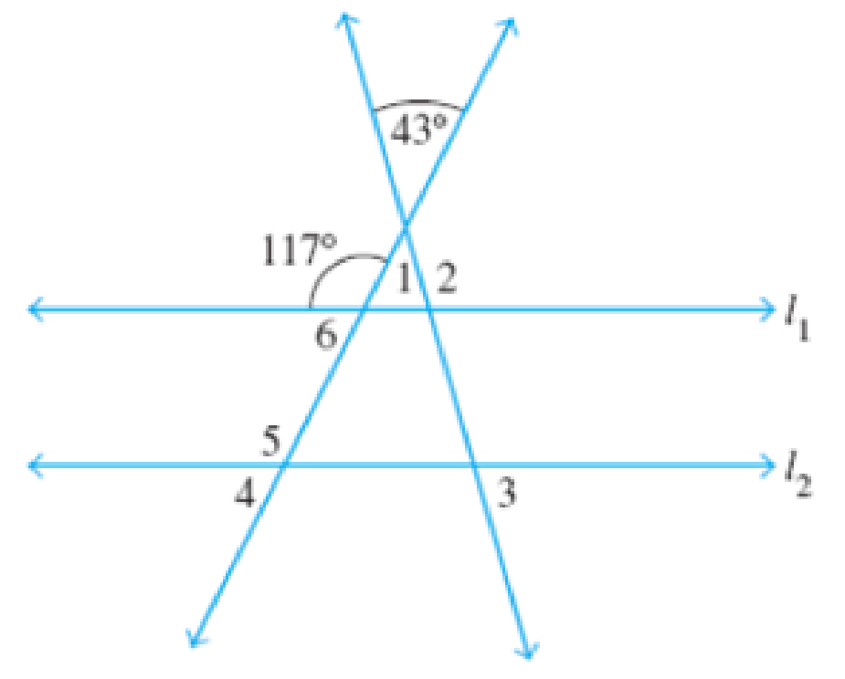 Chapter 8, Problem 13RE, In the following figure, I1, and I2 are parallel lines Determine m1 through m6. 