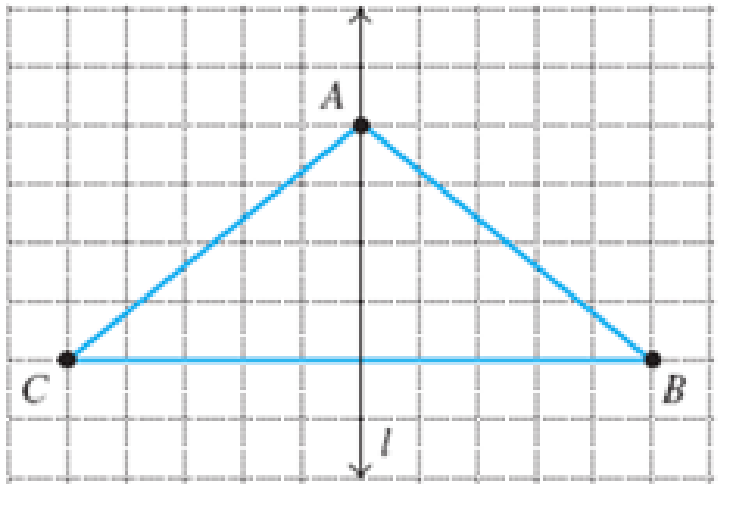 Chapter 8.5, Problem 41E, a. Reflect triangle ABC, shown below, about line l. Label the reflected triangle A'B'C'. b. Other 