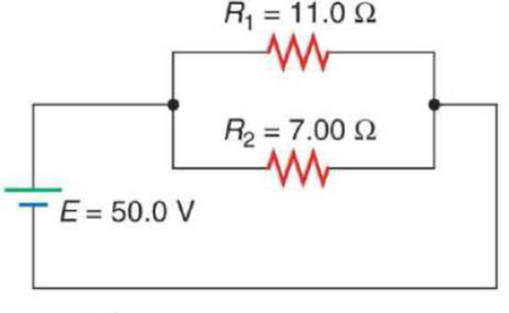 Chapter 17.8, Problem 1P, (a) Find the equivalent resistance in the circuit shown in Fig. 17.47. (b) What is the total current 