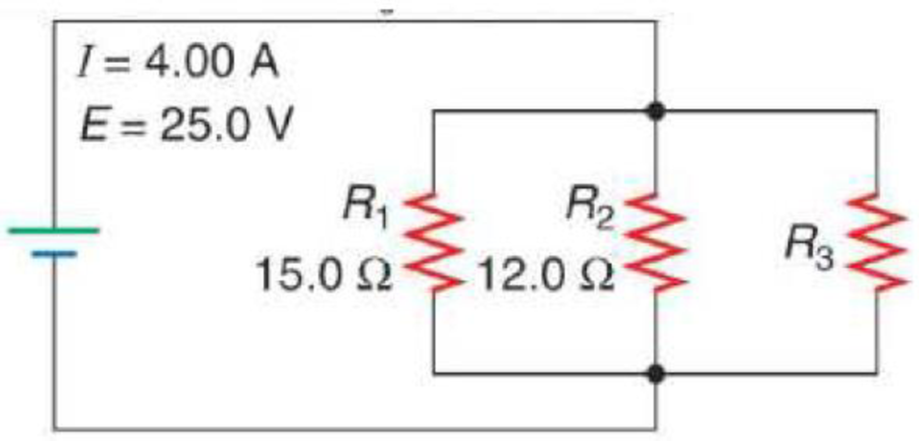 Chapter 17.8, Problem 3P, (a) Find the resistance off R3 in the circuit in Fig. 17.49. (b) What is the current through R1? (c) 