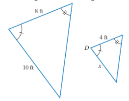 Chapter 7, Problem 63RE, The triangles shown in the figure are similar Find the length of the side marked with an x. 