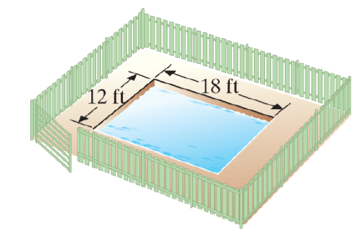 Chapter 4.6, Problem 57E, Pool Fence Dimension Julio wants to put a fence around his rectangular pool, which is 12 feet wide 