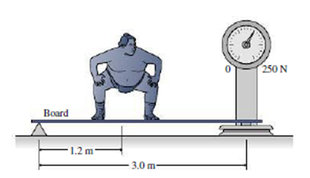 Chapter 12, Problem 21E, Figure 12.15 shows how a scale with a capacity of only 250 N can be used to weigh a heavier person. 