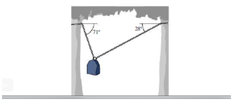 Chapter 5, Problem 38P, A camper hangs a 26-kg pack between two trees using separate ropes of different lengths, as shown in 