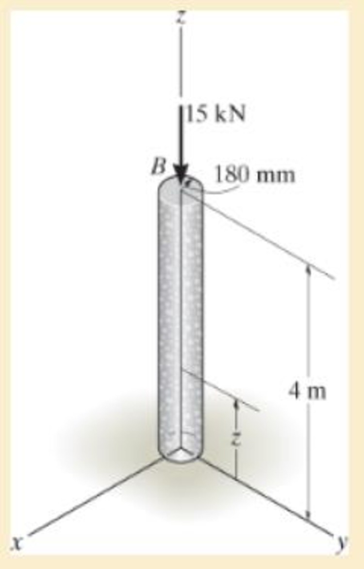 Chapter 1.5, Problem 1.45P, The column is made of concrete having a density of 2.30 Mg/m3. At its top B it is subjected to an 