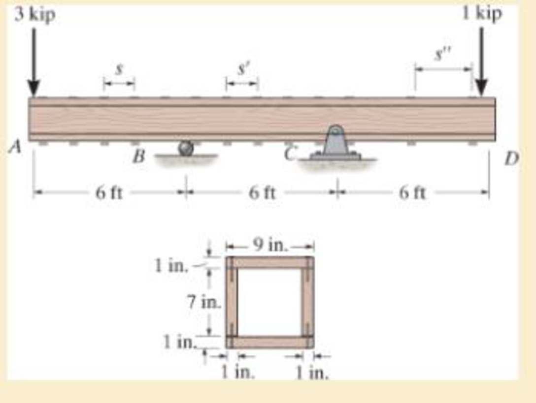 Chapter 11.2, Problem 11.14P, The beam is constructed from four boards. If each nail can support a shear force of 300 lb, 