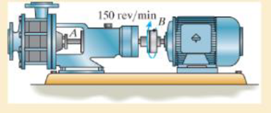 Chapter 5.3, Problem 5.32P, The pump operates using the motor that has a power of 85 W. If the impeller at B is turning at 150 