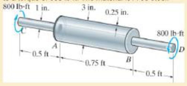 Chapter 5.5, Problem 5.90P, The shaft is subjected to a torque of 800 lbft. The material is A-36 steel. 