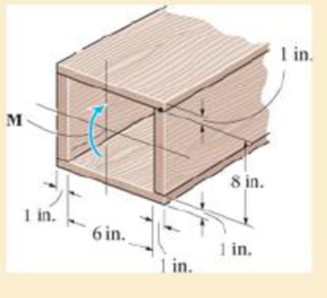 Chapter 6.4, Problem 50P, The beam is constructed from four pieces of wood, glued together as shown. If M = 10 kip  ft, 