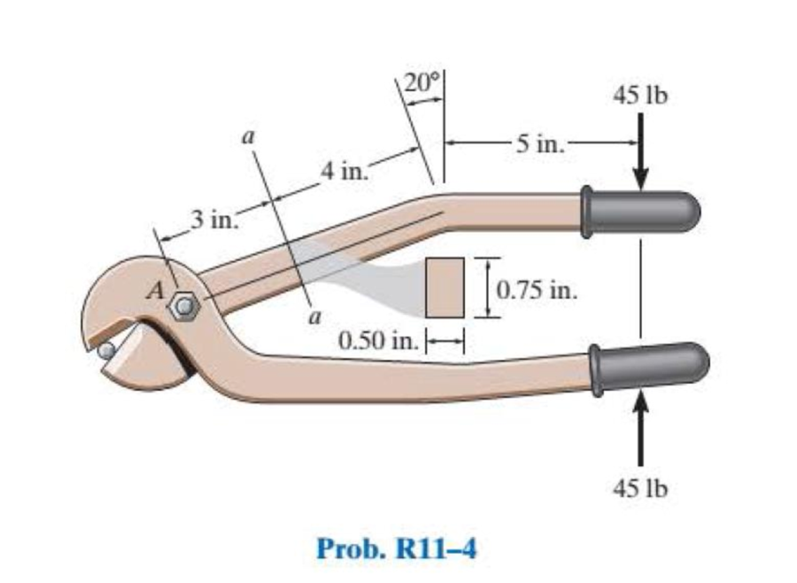 Chapter 11, Problem 4RP, Determine the maximum bending stress in the handle of the cable cutter at section aa. A force of 45 