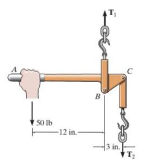Chapter 11.2, Problem 9P, If the force applied to the handle of the load binder is 50 lb, determine the tensions T1 and T2 in 