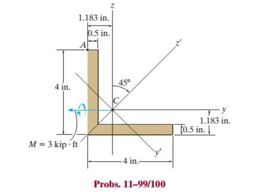 Chapter 11.5, Problem 100P, Determine the bending stress at point A of the beam using the result obtained in Prob. 1198. The 