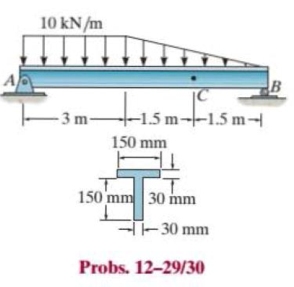 Chapter 12.2, Problem 29P, Determine the maximum shear stress in the T-beam at the critical section where the internal shear 