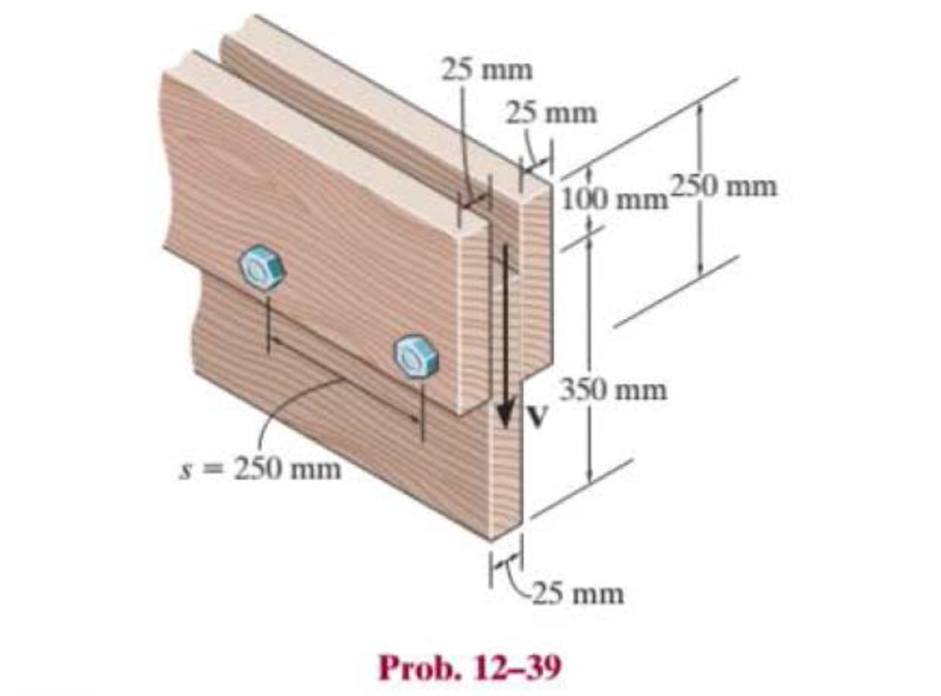 Chapter 12.3, Problem 39P, A beam is constructed from three boards bolted together as shown. Determine the shear force in each 