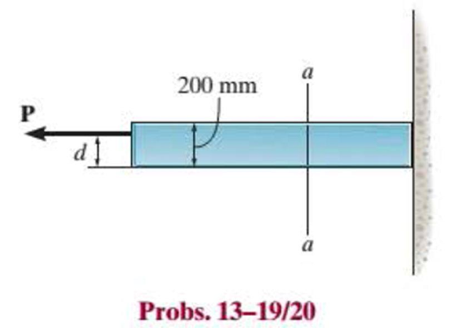 Chapter 13.2, Problem 20P, The plate has a thickness of 20 mm and the force P = 3 kN acts along the centerline of this 