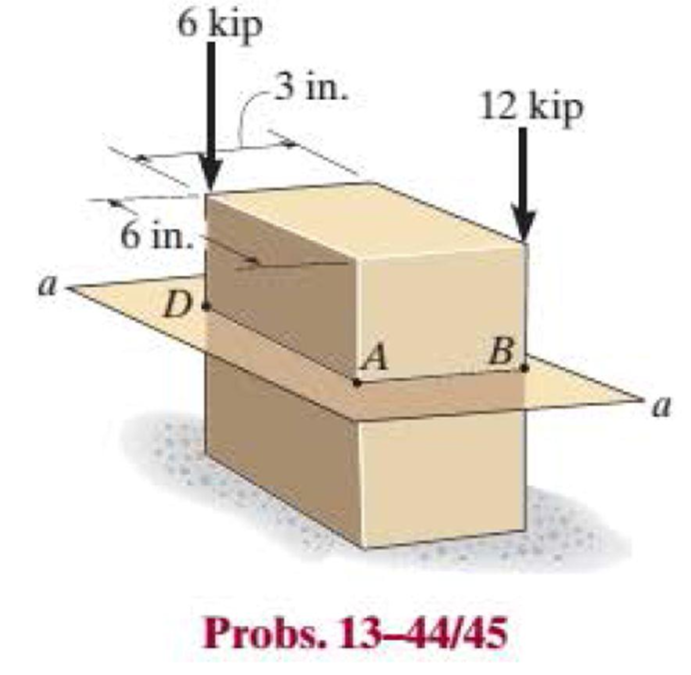 Chapter 13.2, Problem 44P, Determine the normal-stress developed at points A and B. Neglect the weight of the block. 