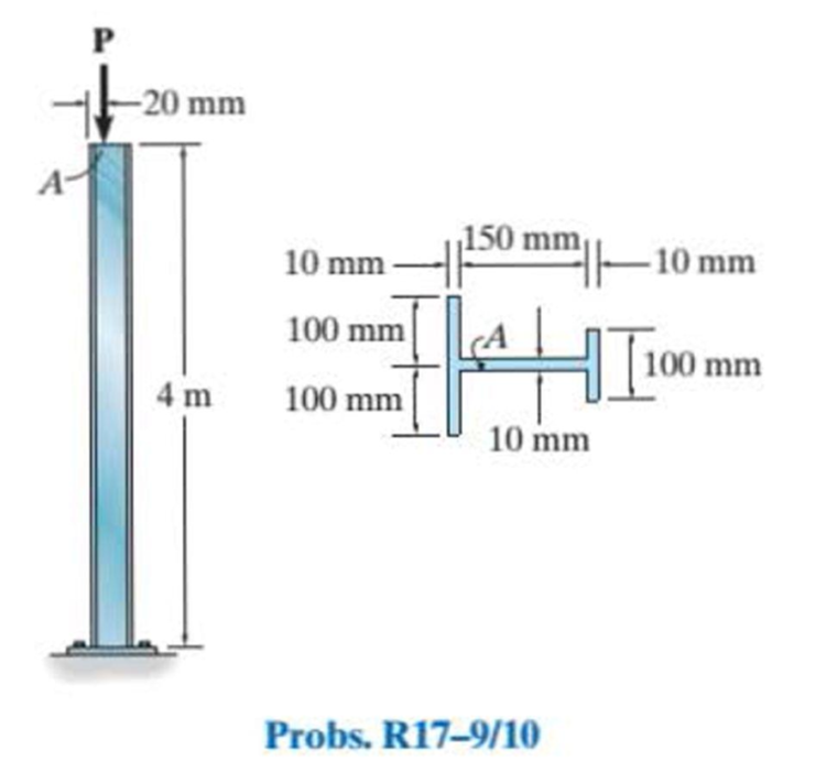 Chapter 17, Problem 10RP, The wide-flange A992 steel column has the cross section shown. If it is fixed at the bottom and free 