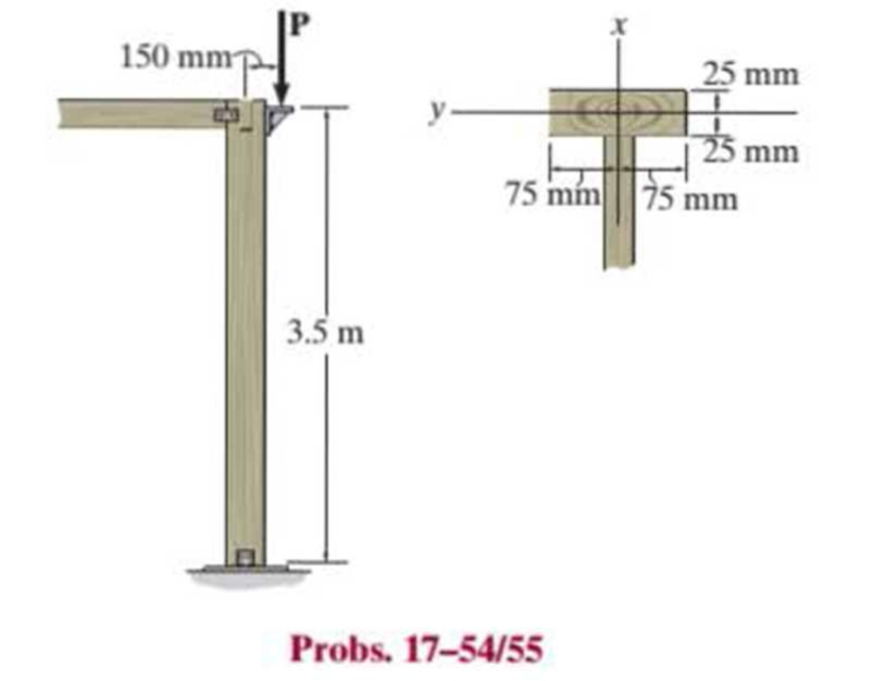 Chapter 17.4, Problem 55P, The wood column is pinned at its base and top. Determine the maximum eccentric force P the column 