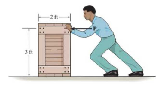 Chapter 4.8, Problem 58P, Determine the smallest force P that must be applied in order to cause the 150-lb uniform crate to 