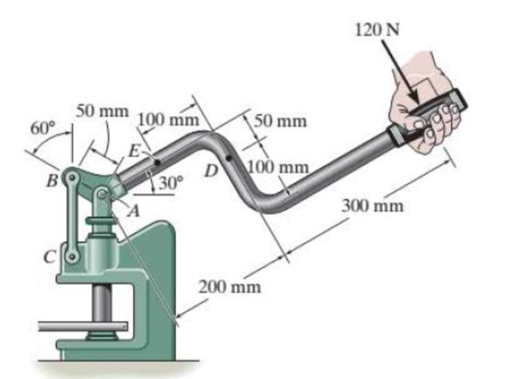 Chapter 7.2, Problem 22P, The metal stud punch is subjected to a force of 120 N on the handle. Determine the magnitude of the 